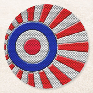 Roundel Sunburst Design Carbon Fibre Style Dekorat Runder Pappuntersetzer