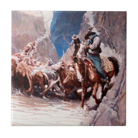 Rounding Up Western Art von NC Wyeth Fliese (Vorderseite)
