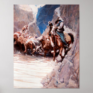 Rounding Up Western Art von NC Wyeth Poster