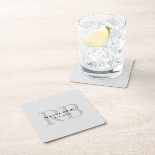 Roundweiß-graue Monogram-Manager Rechteckiger Pappuntersetzer (Vor Ort)