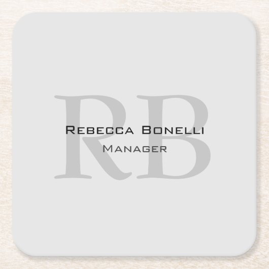 Roundweiß-graue Monogram-Manager Rechteckiger Pappuntersetzer (Vorderseite)