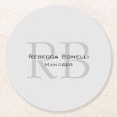 Roundweiß-graue Monogram-Manager Runder Pappuntersetzer (Vorderseite)