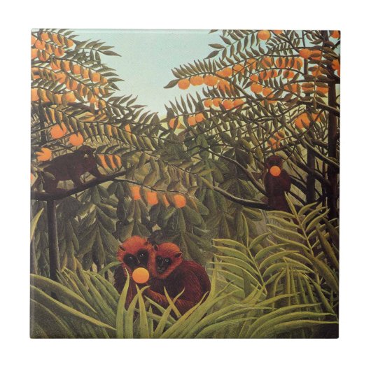 Rousseau - Affen im Orangenhain Fliese (Vorderseite)