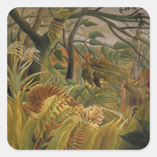Rousseau Jungle Tropical Tiger Art Quadratischer Aufkleber (Vorderseite)