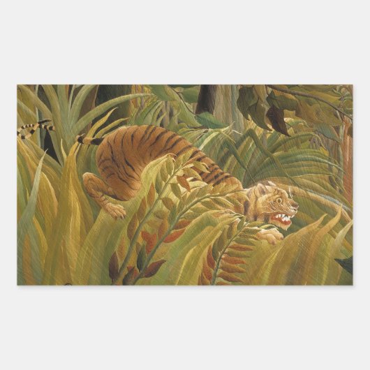 Rousseau Jungle Tropical Tiger Art Rechteckiger Aufkleber (Vorderseite)