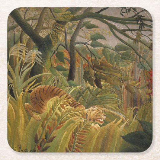 Rousseau Jungle Tropical Tiger Art Rechteckiger Pappuntersetzer (Vorderseite)