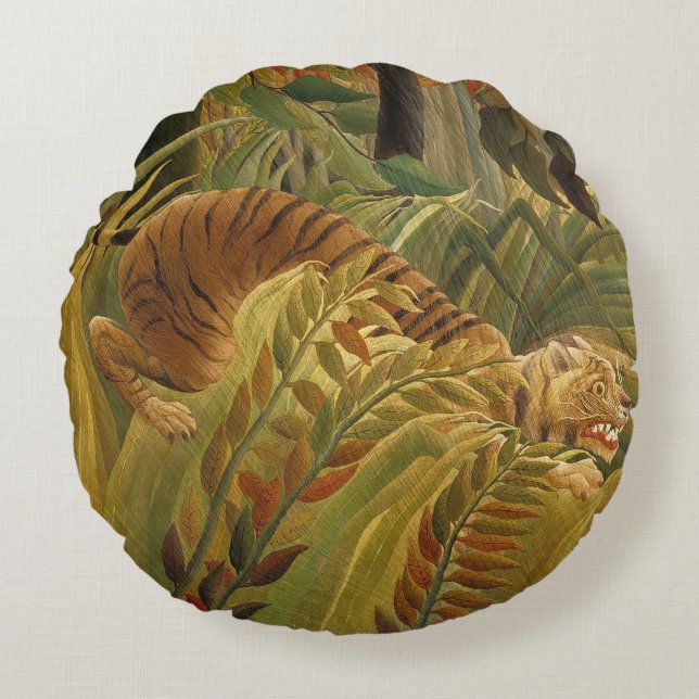 Rousseau Jungle Tropical Tiger Art Rundes Kissen (Vorderseite)