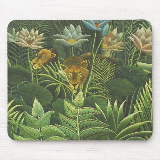 Rousseau Tropischer Jungle Löwenmalerei Mousepad (Vorne)