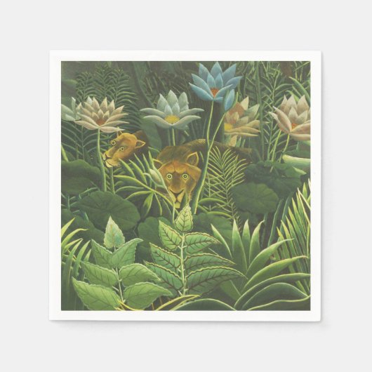 Rousseau Tropischer Jungle Löwenmalerei Serviette (Vorderseite)
