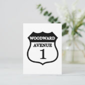 Route 1 Woodward Avenue Route 1 Schild Geschenke a Postkarte (Stehend Vorderseite)