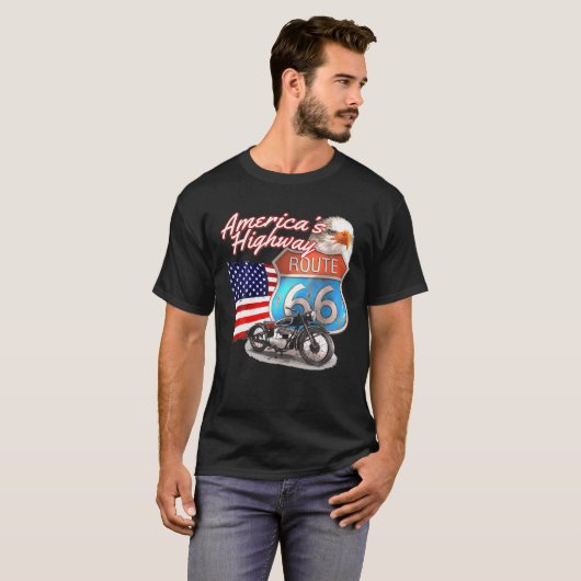 Route 66 - America's Highway Road Trip USA Motorcy T-Shirt (Vorne ganz)
