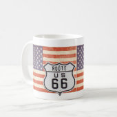 Route 66 Amerikanische Flagge Kaffeetasse (Vorderseite Links)