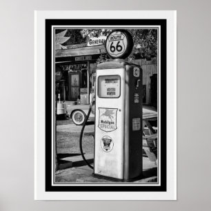 Route 66 B&W Gaspumpe Foto 12 x 16 Poster