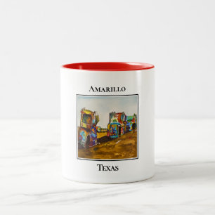 Route 66, Cadillac Ranch, Amarillo Texas Zweifarbige Tasse