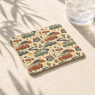 Route 66 Camper Van Reisetaschenbuch Americana Rechteckiger Pappuntersetzer