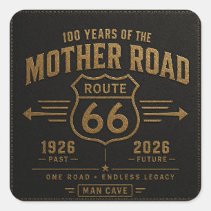 Route 66 Centennial Black Gold Legacy Quadratischer Aufkleber