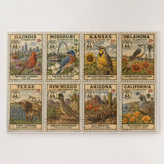 Route 66 Centennial-Briefmarken-Mosaik Puzzle (Horizontal)
