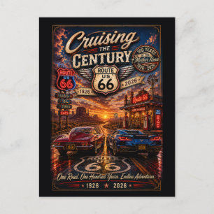 Route 66 Centennial Classic Cars Neon Road Postkarte