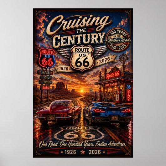 Route 66 Centennial Cruising Adventure Wandkunst Poster (Vorne)