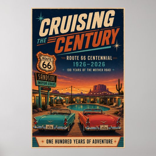 Route 66 Centennial Motel Poolside-Wandkunst Poster (Vorne)