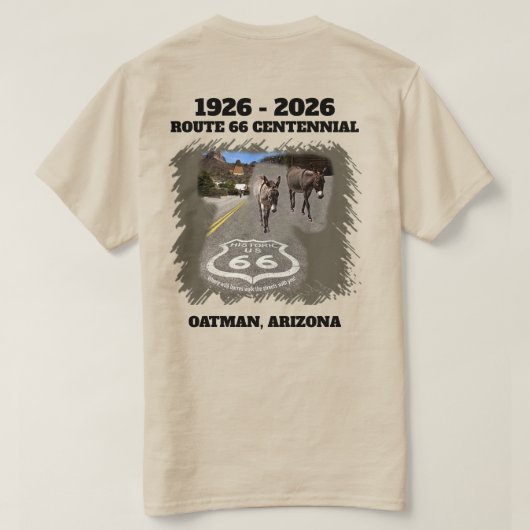 Route 66 Centennial Oatman, Arizona Zurück T-Shirt (Design Rückseite)
