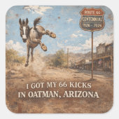 Route 66 Centennial Oatman Donkey Design Quadratischer Aufkleber (Vorderseite)