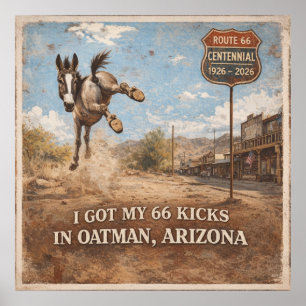 Route 66 Centennial Oatman Esel Reise Kunst Poster