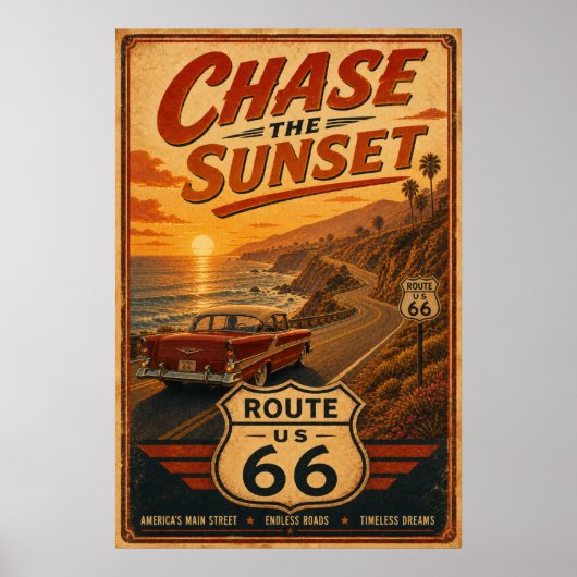 Route 66 Chase Sunset Road Kunst Poster (Vorne)