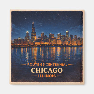 Route 66 Chicago Skyline Kühlschrank-Andenken Magnet