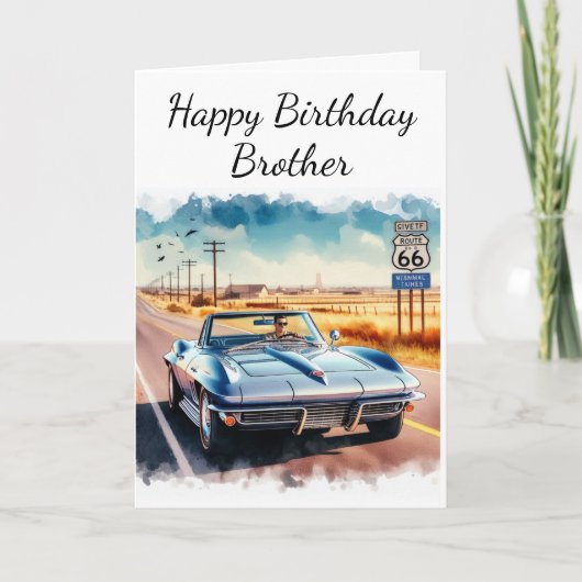 Route 66 Classic Car Happy Birthday Bruder Karte (Vorderseite)