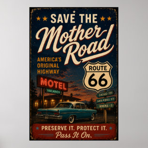 Route 66 Classic Car Motel Americana Erbe Poster