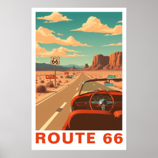Route 66 Classic Road Trip Travel Art Poster