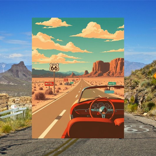 Route 66 Classic Road Trip Vintag Postkarte