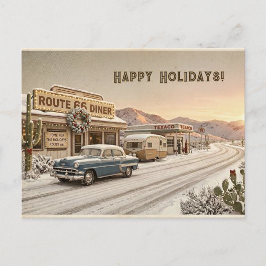 Route 66 Diner Caravan Weihnachtsfahrt Postkarte (Vorderseite)