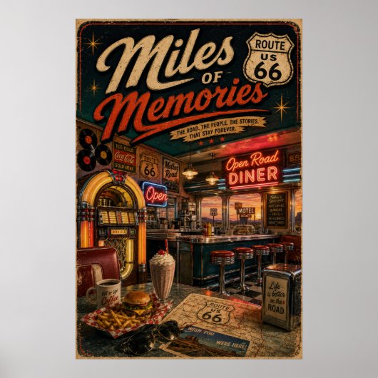 Route 66 Diner Miles Erinnerungen Kunst Poster (Vorne)