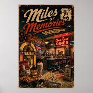 Route 66 Diner Miles Erinnerungen Kunst Poster