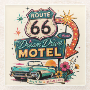 Route 66 Dream Drive Motel Retro Cruiser Kunst Glasuntersetzer