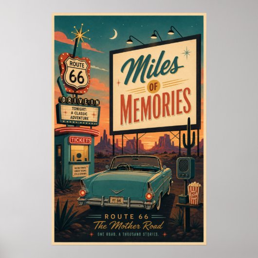 Route 66 Drive In Memories Centennial Kunst Poster (Vorne)