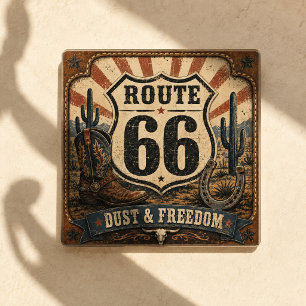 Route 66 Dust Freedom Vintage Western Tischunterse Glasuntersetzer