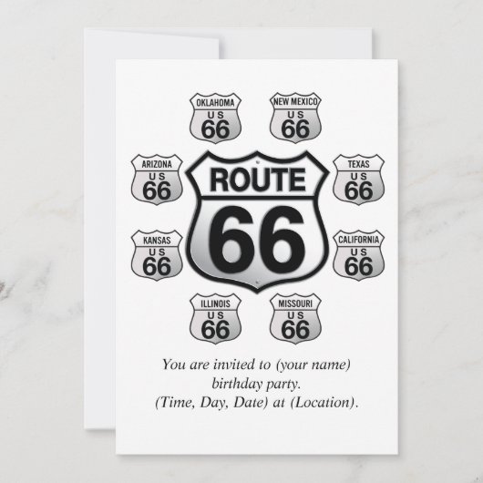 Route 66 Einladung zum Geburtstag. (Vorderseite)