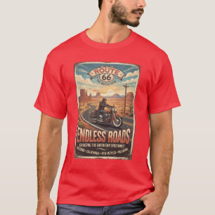 Route 66 Endlose Straßen Vintage-Motorrad-Reise G T-Shirt