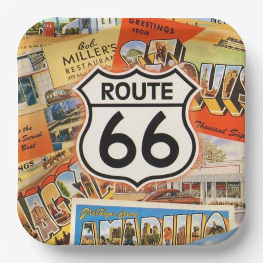 Route 66 Farbige Postkarte Pappteller (Vorderseite)