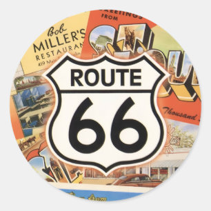 Route 66 Farbige Runder Aufkleber