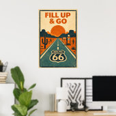 Route 66 Fill Up & Go Wüstenlithografie Poster (Heimbüro)