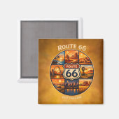 Route 66 Golden Dream Stops Vintage-Reiseszenen Magnet (Vorderseite/Rückseite)