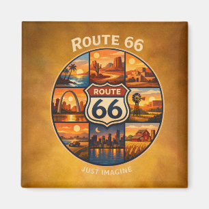 Route 66 Golden Dream Stops Vintage-Reiseszenen Magnet