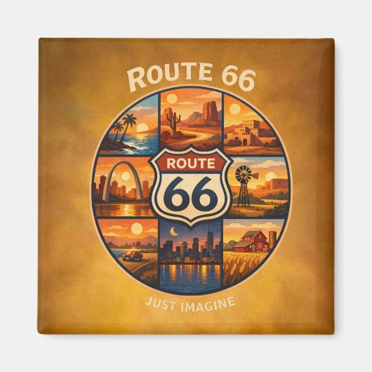 Route 66 Golden Dream Stops Vintage-Reiseszenen Magnet (Vorne)
