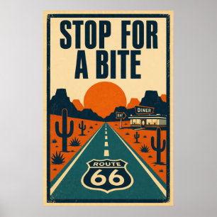 Route 66 Halt zum Beißen Desert Diner Litho Poster