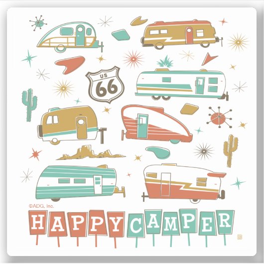Route 66 Happy Camper Aufkleber (Vorderseite)