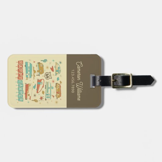 Route 66 Happy Camper Gepäckanhänger (Vorderseite horizontal)